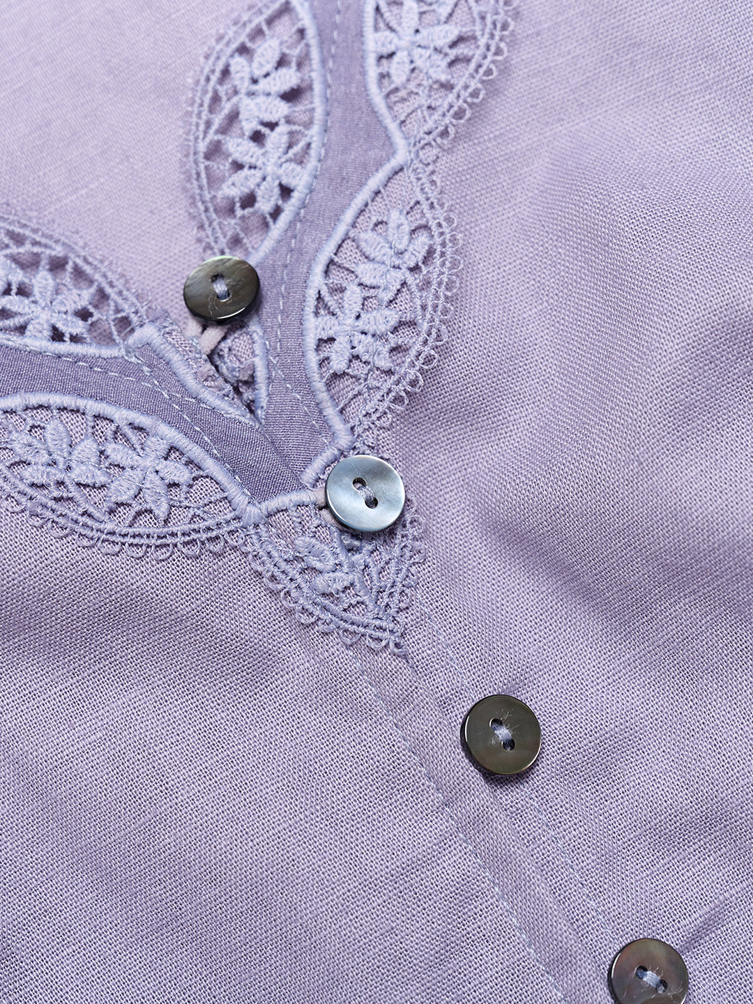 Kairi V-Neck Lace Trim Linen Cotton Blouse