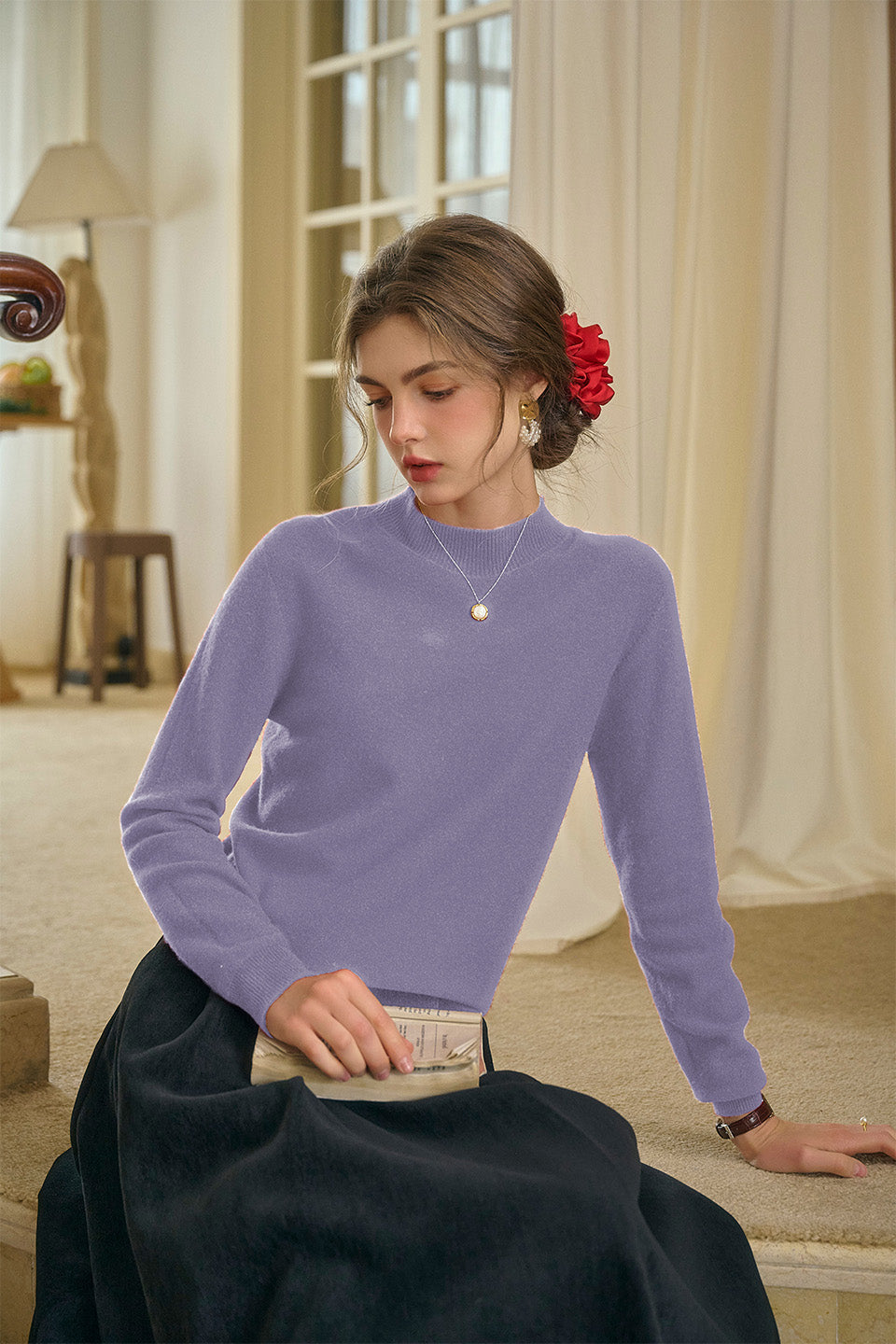 Kamari Mock Neck 100% Wool Slim Fit Knit Sweater