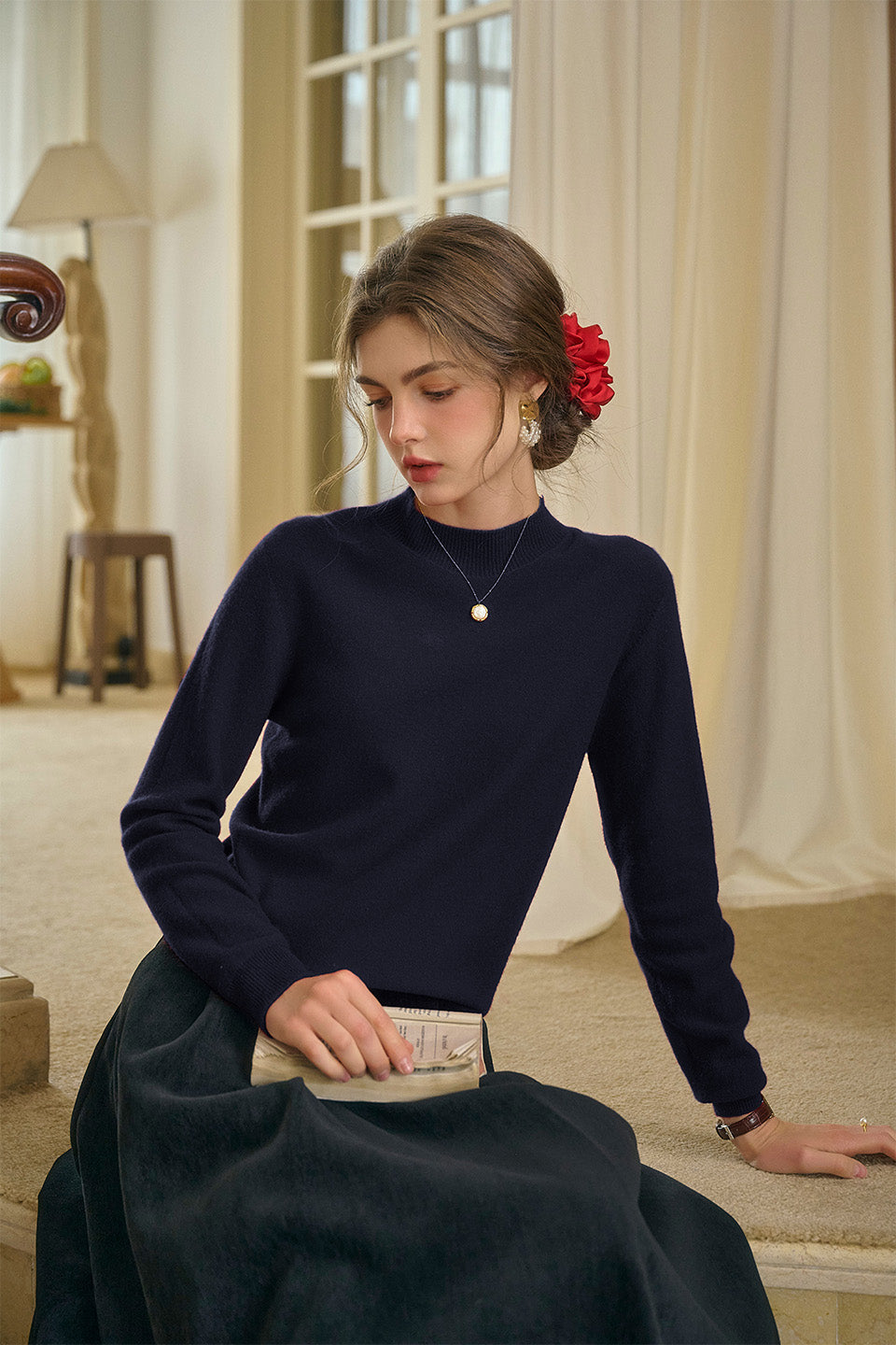 Kamari Mock Neck 100% Wool Slim Fit Knit Sweater