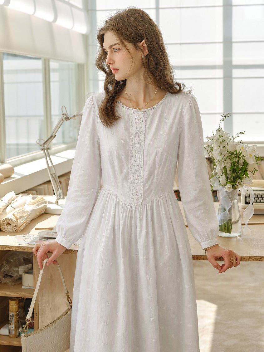 Giselle Lace Trim Round Neck Maxi Dress