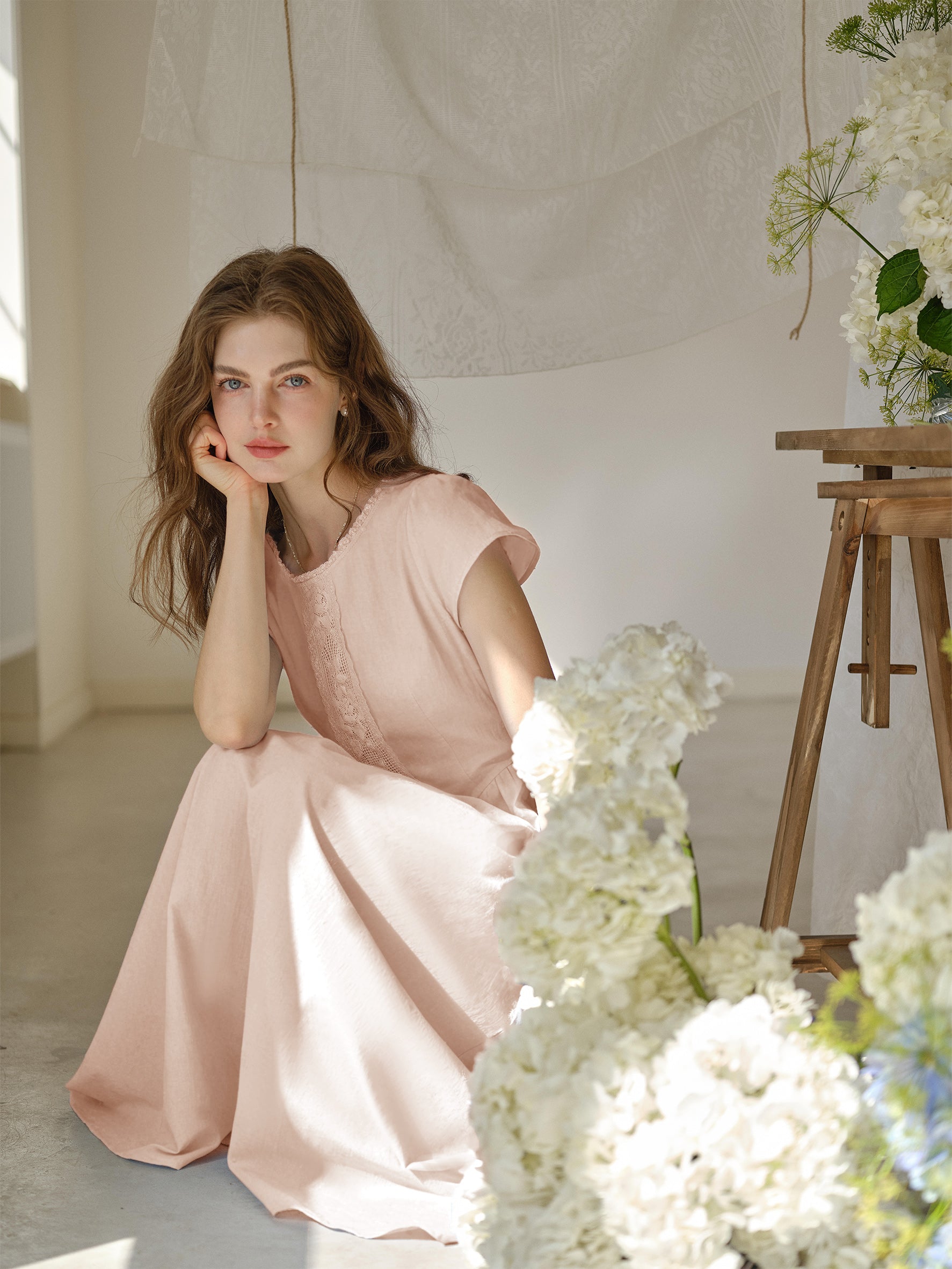 Malia Round Neck Lace  100% Cotton Dress