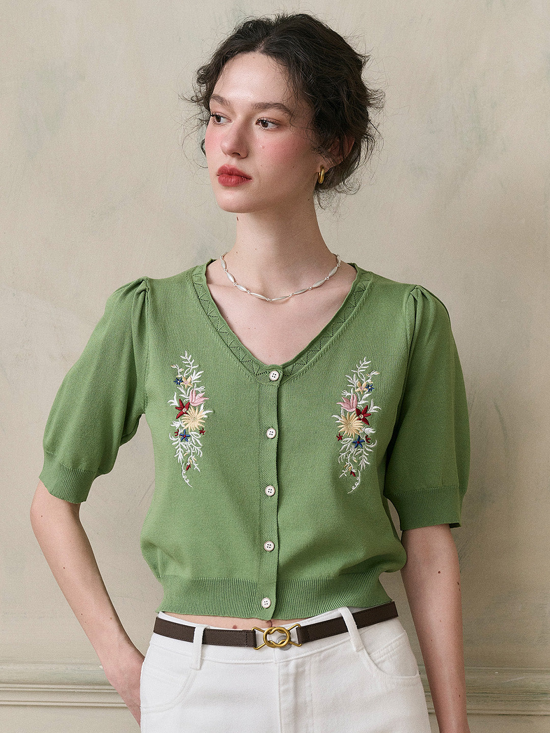  final sale juno v neck embroidery blouse