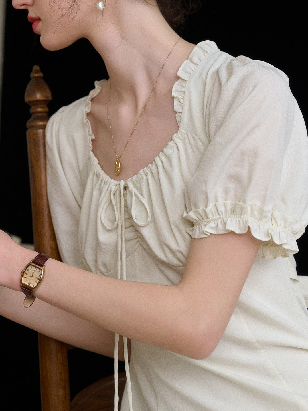 【Final Sale】Sarah Square Neck Lace Lyocell Dress