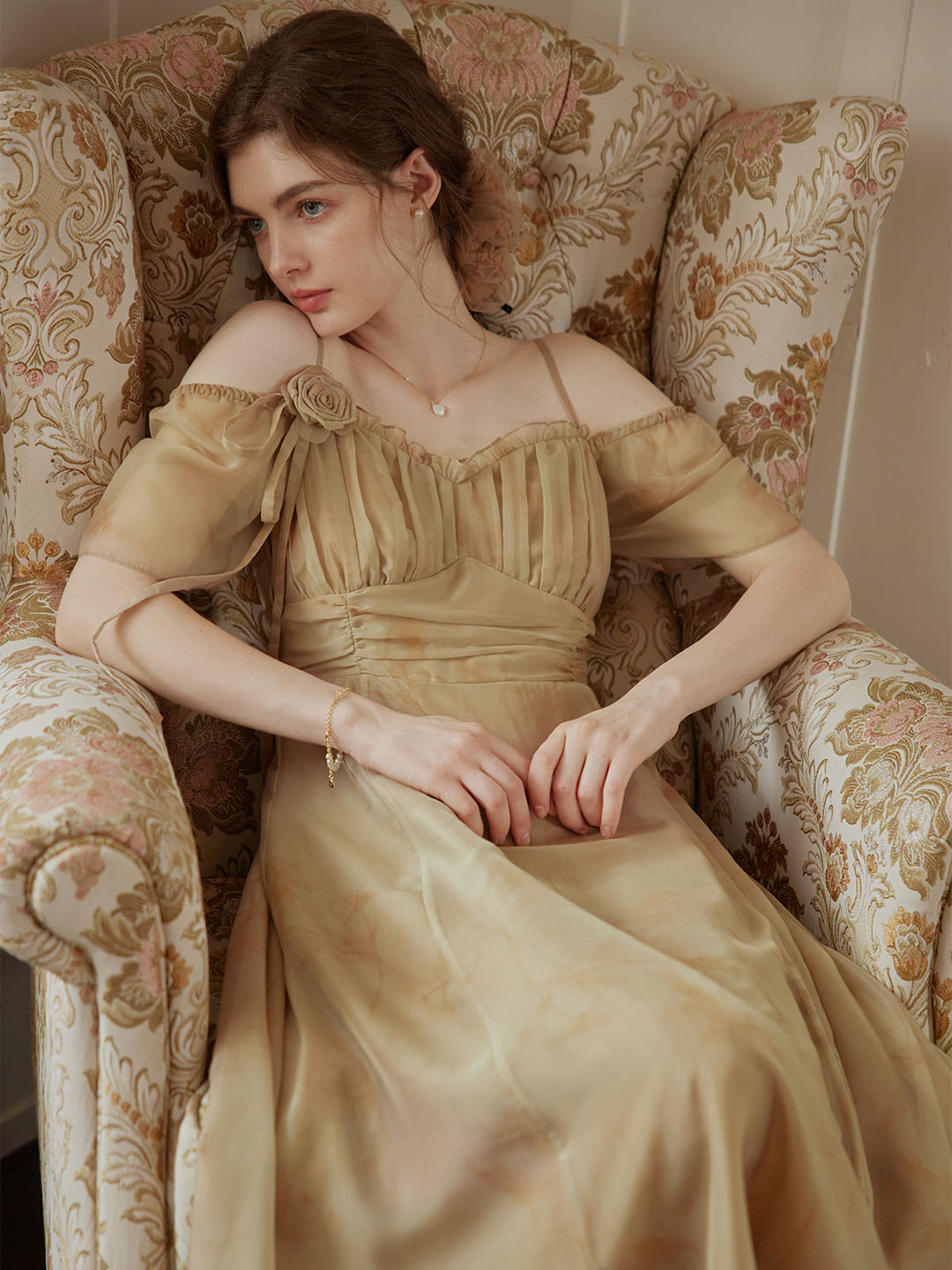 【Final Sale】Aubrie Elegant Heart Neck Puff Sleeve Dress