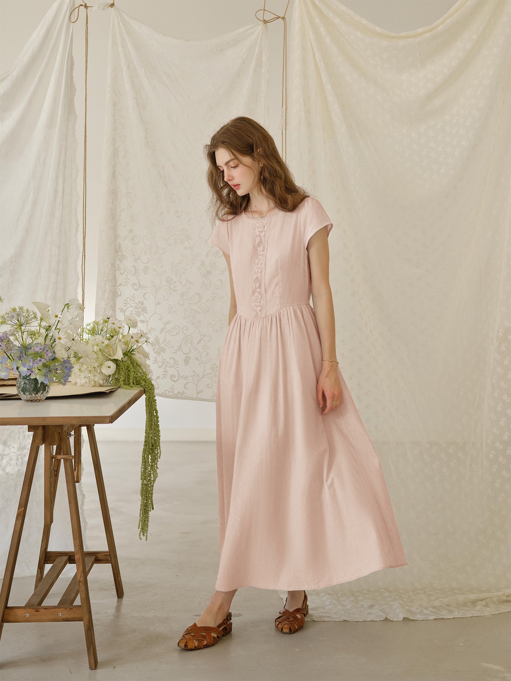 Malia Round Neck Lace  100% Cotton Dress