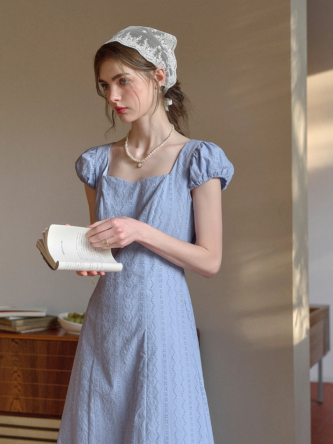 Emily Square Neck Embroidery 100% Cotton Dress