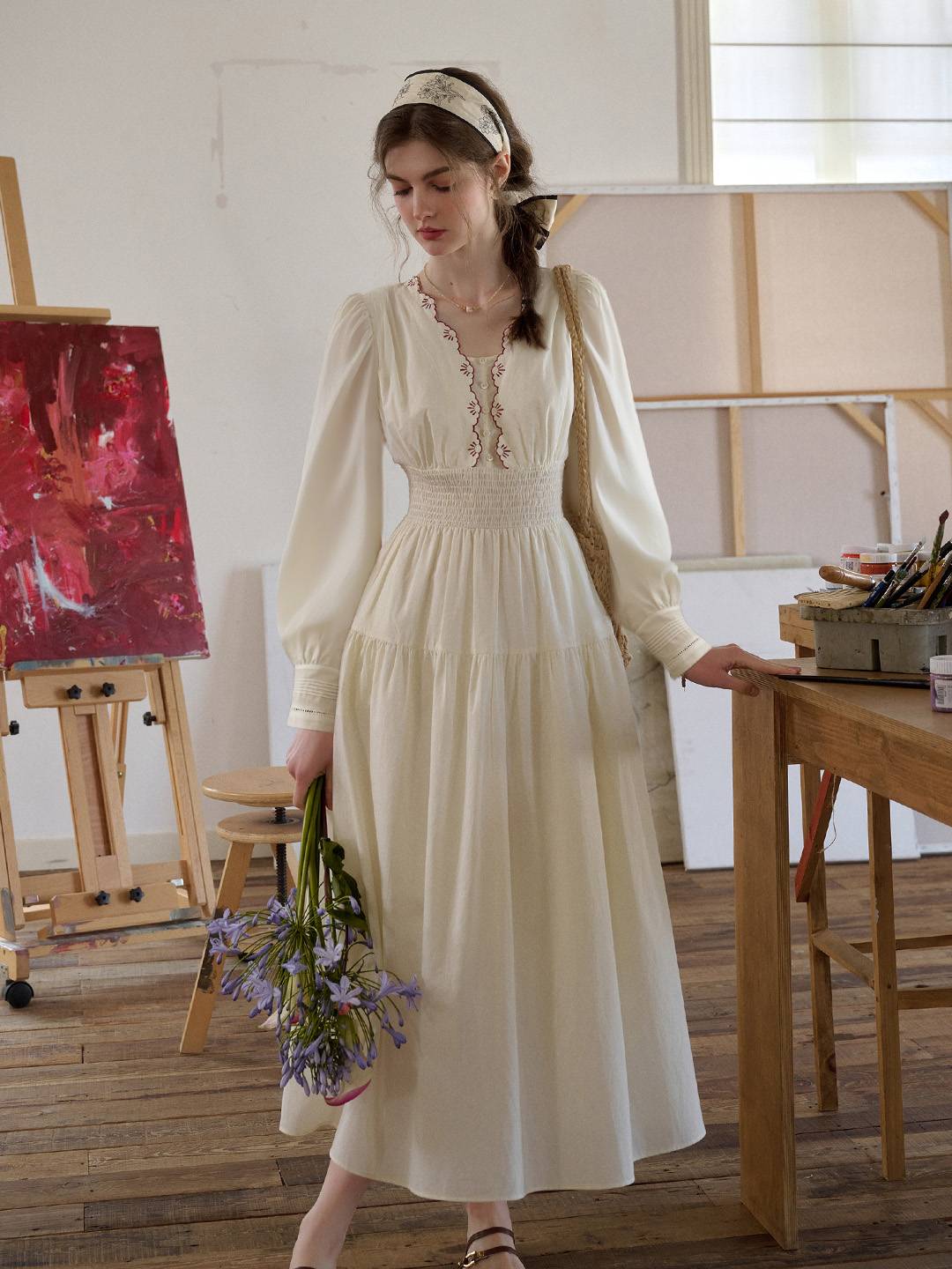 Aniyah Wavy Collar Embroidery Dress