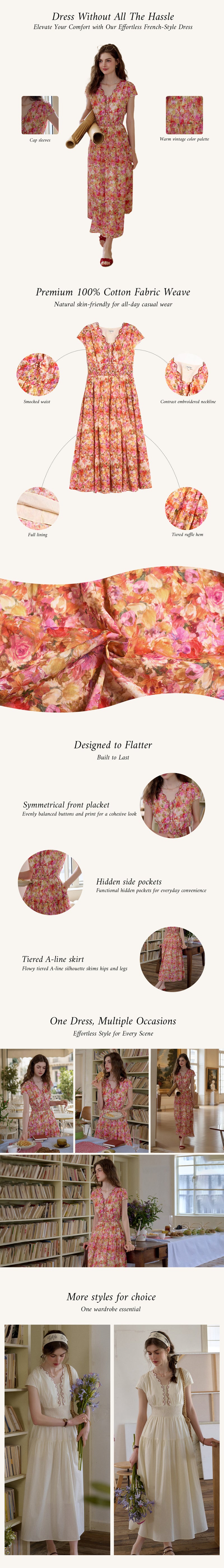 Adalyn Wavy Neck Floral 100% Cotton Dress detail 1