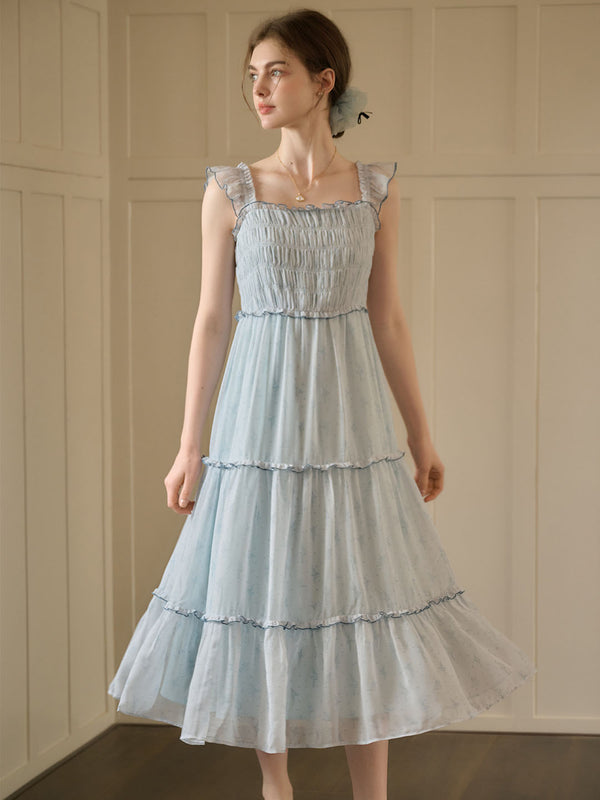 Paulina Original Ballet Girl Print Square Neck Lace Sleeve Dress