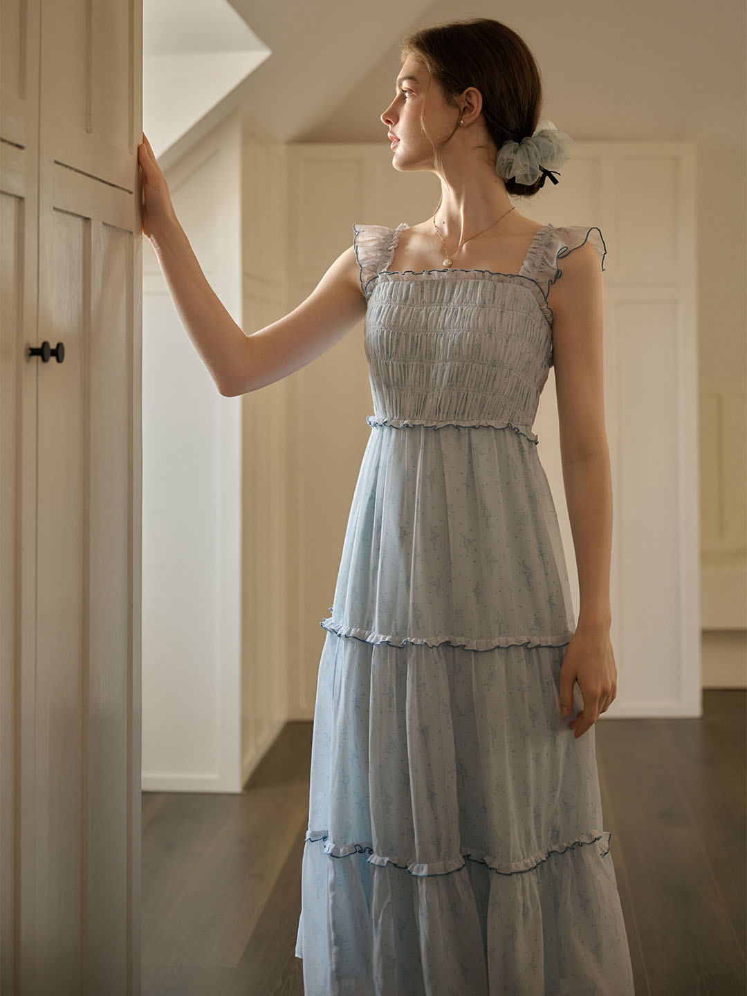 【Final Sale】Paulina Original Ballet Girl Print Square Neck Lace Sleeve Dress