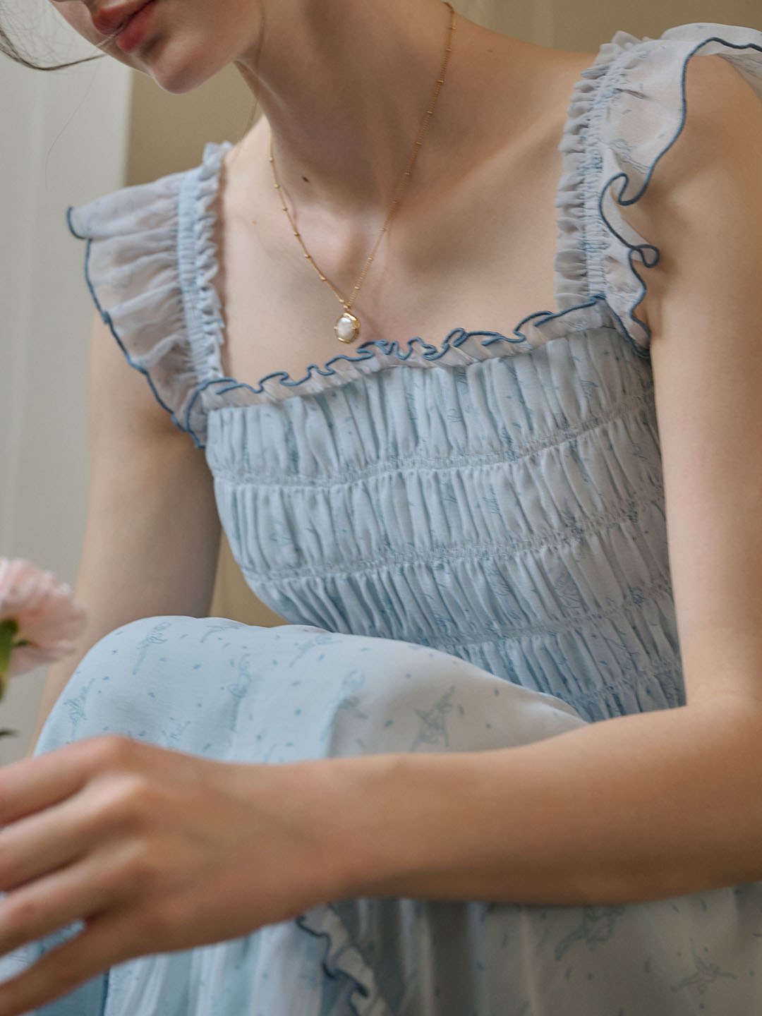 【Final Sale】Paulina Original Ballet Girl Print Square Neck Lace Sleeve Dress