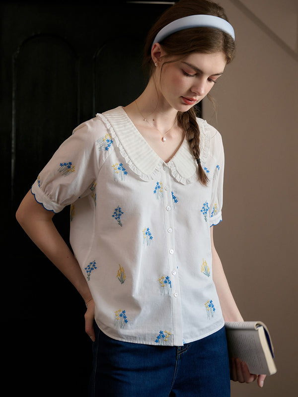 Linda Original Gypsophila Embroidered Doll Collar Cotton Blouse