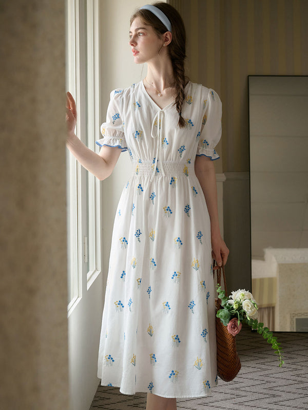 【Holiday Sale】Nala Original Gypsophila Embroidered Puff Sleeve Cotton Dress