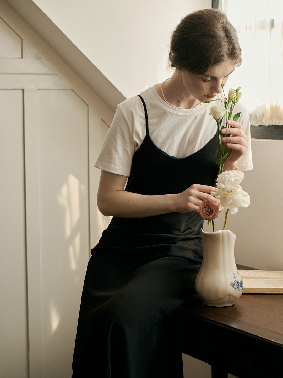 Gwen Vintage Elegant French V Neck Sling Black Dress