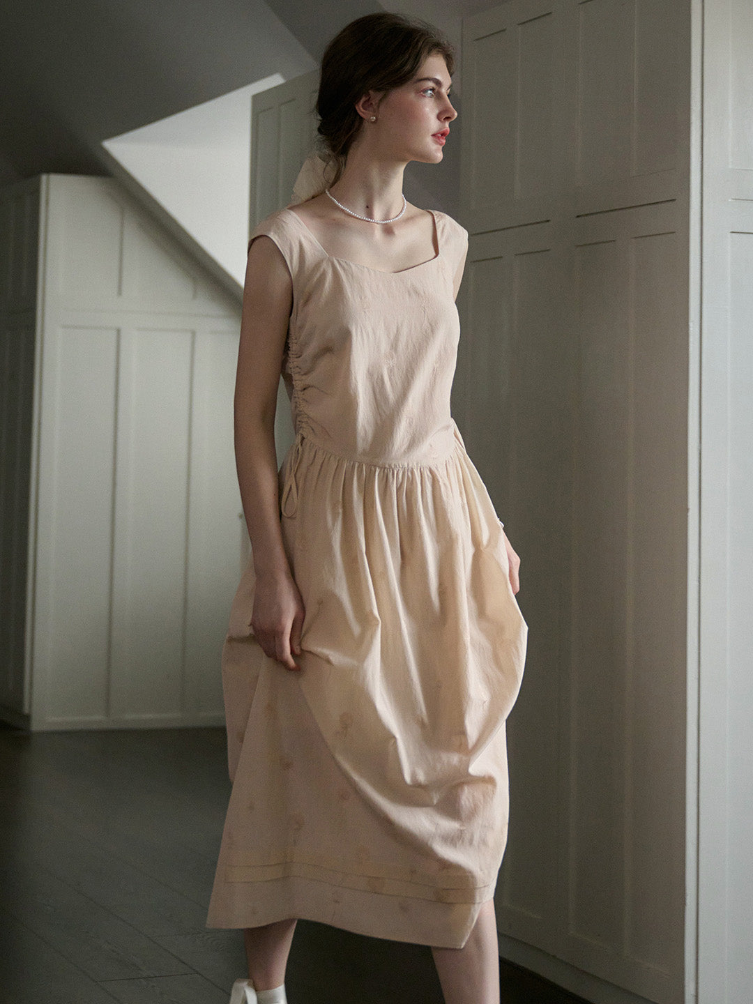 Marianna French Square Neck Embroidered Tank Dress