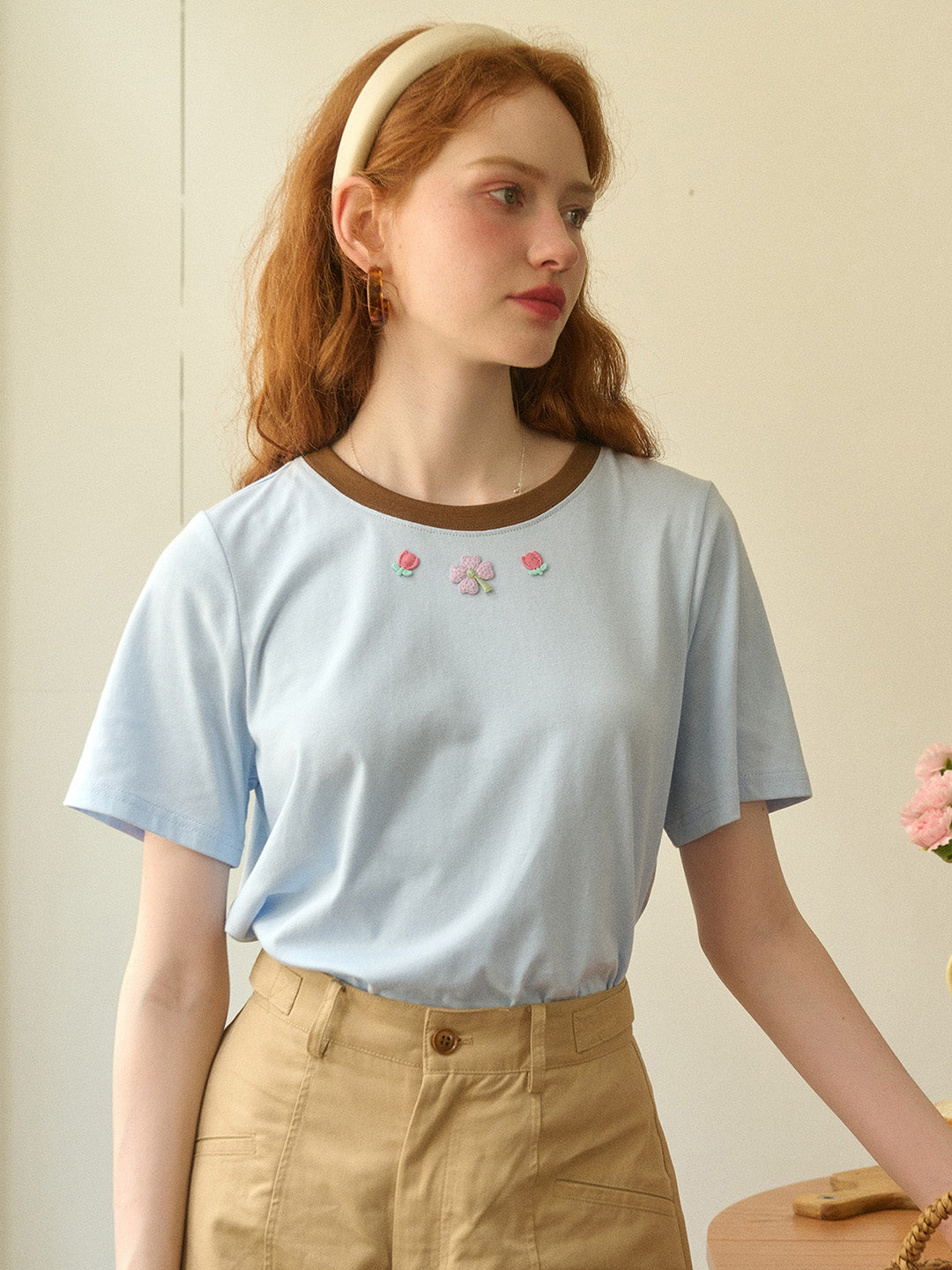 【Final Sale】Jade Round Neck Embroidery T-shirt