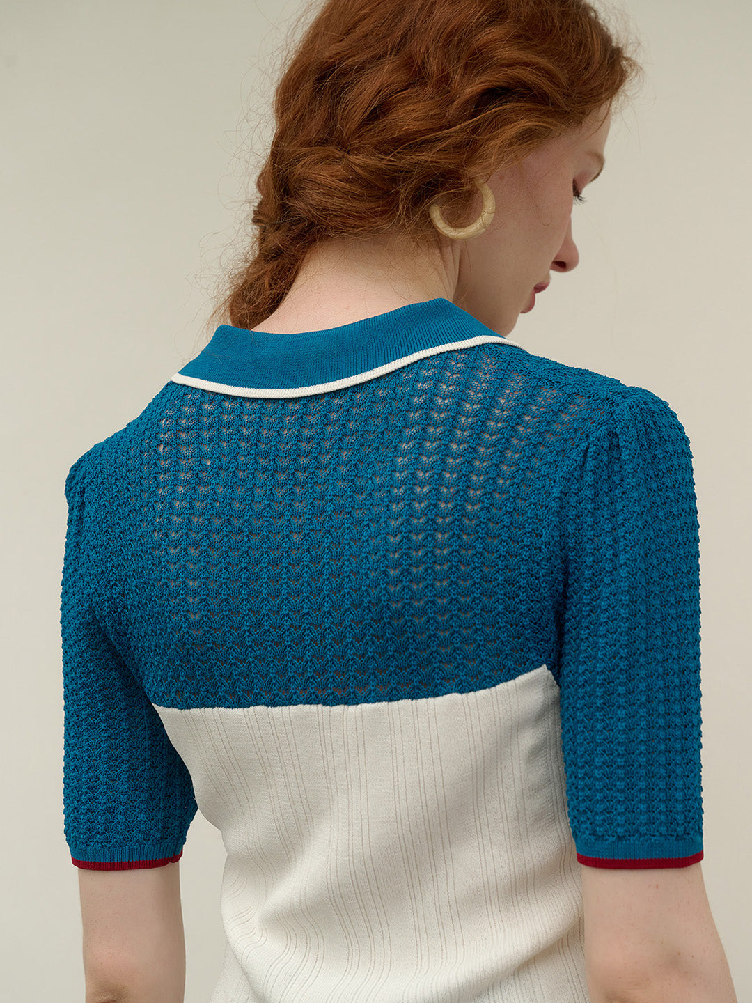 【Final Sale】Harmoni Notched Lapel Contrasting Knitted Top