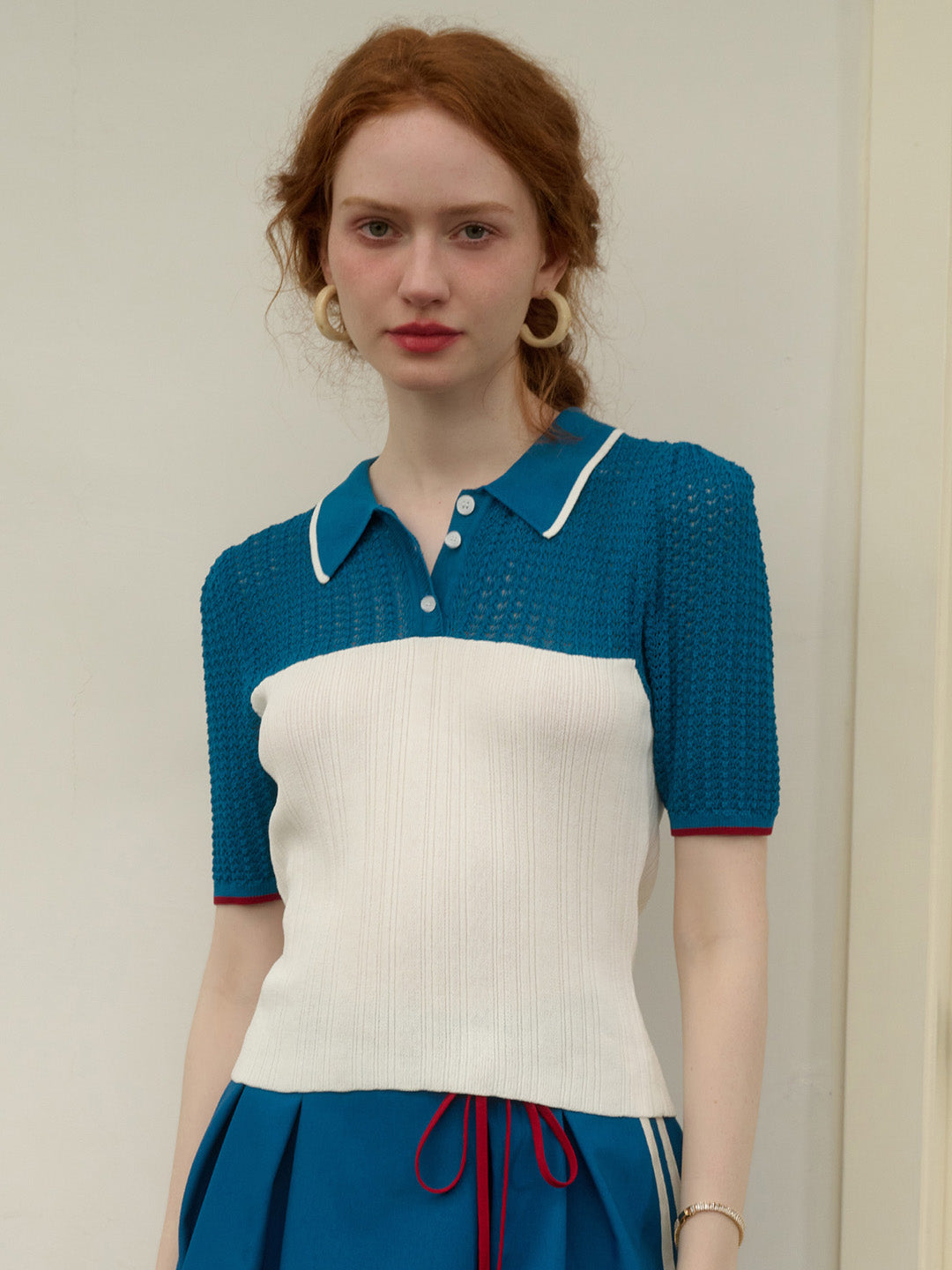 【Final Sale】Harmoni Notched Lapel Contrasting Knitted Top