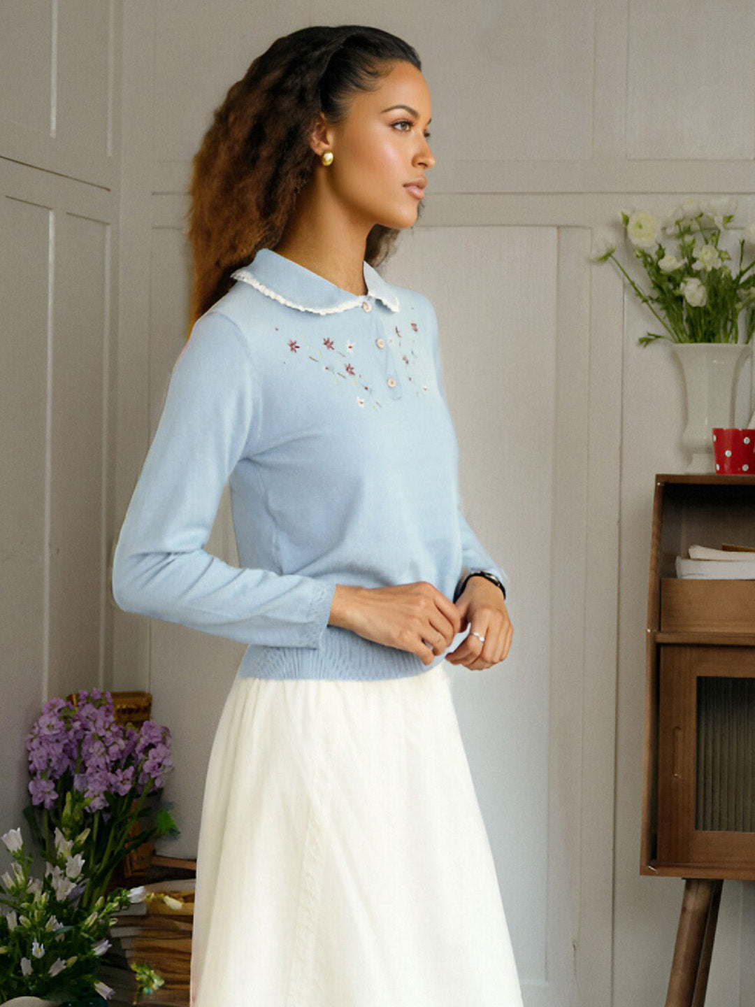 【Final Sale】Martha Peter Pan Collar Embroidery Sweater