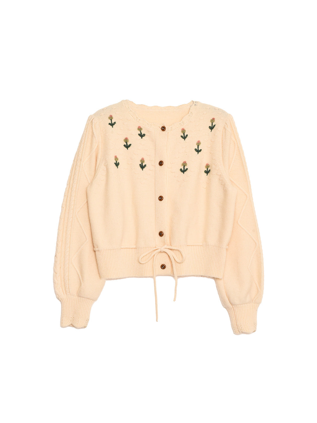 Kira V-Neck Crochet Tie-Waist Wool Sweater