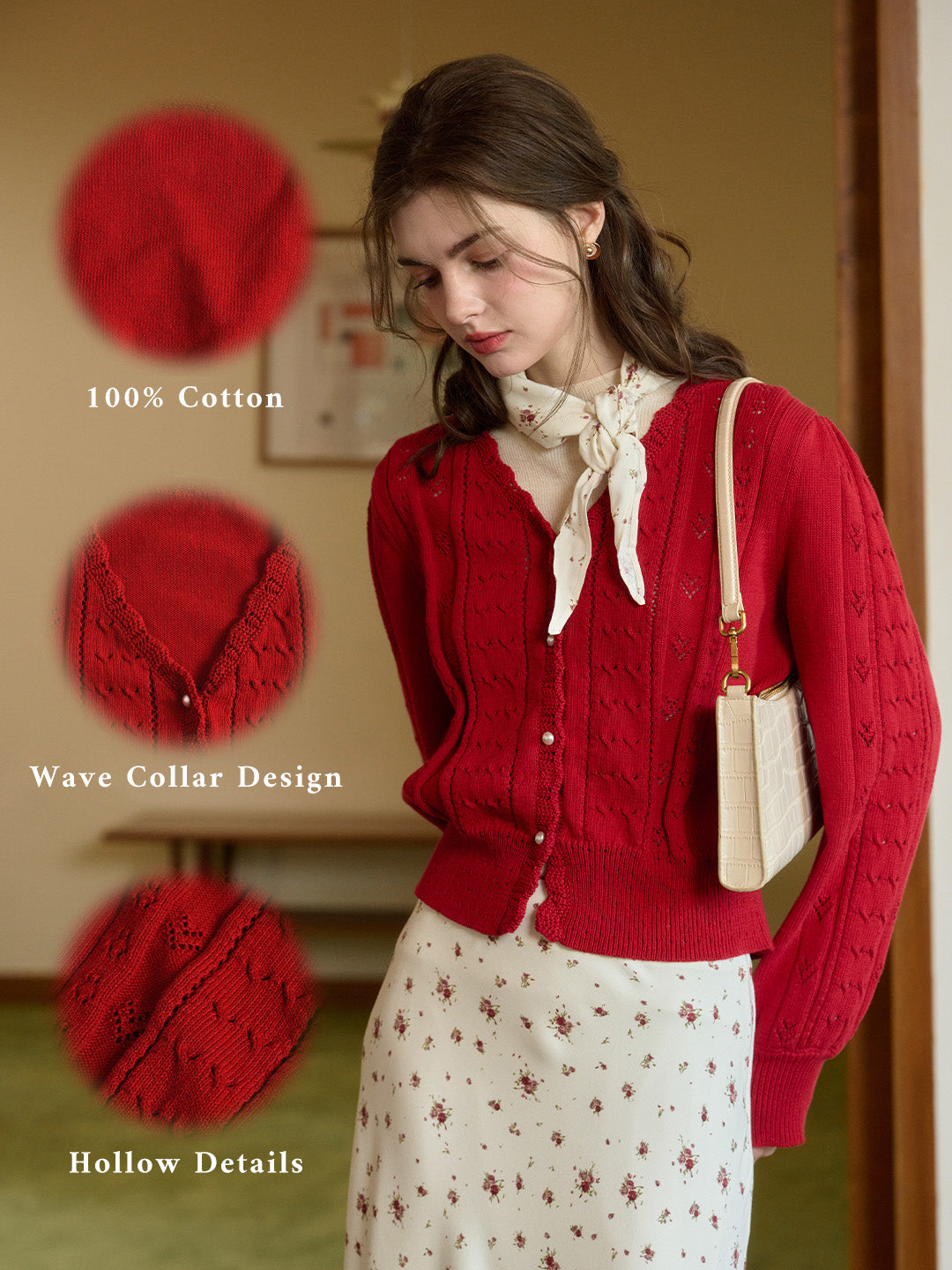Amira Wave V-neck Cotton Knitted Cardigan