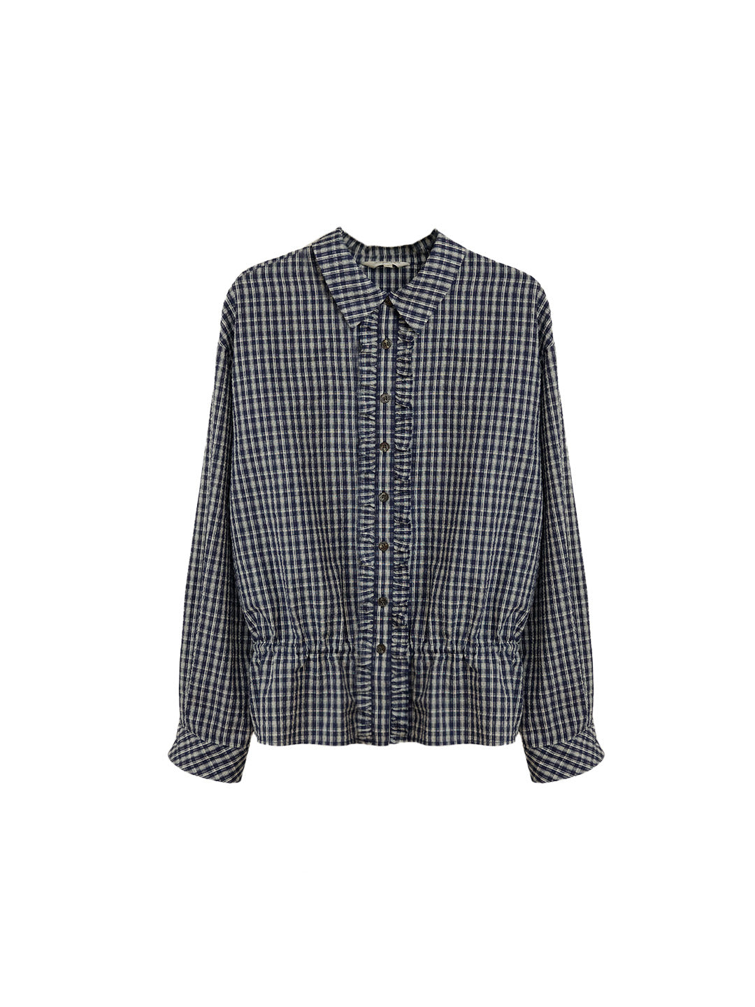 Ariya Point Collar Plaid Cotton Blouse
