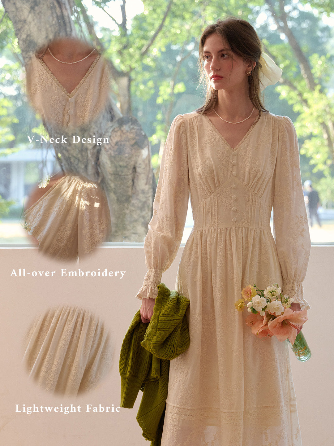 Rosalina V-Neck Embroidery Cotton Dress