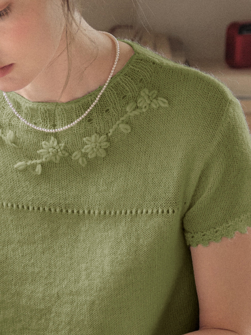 Ellianna Round Neck Lace Embroidery Knitwear