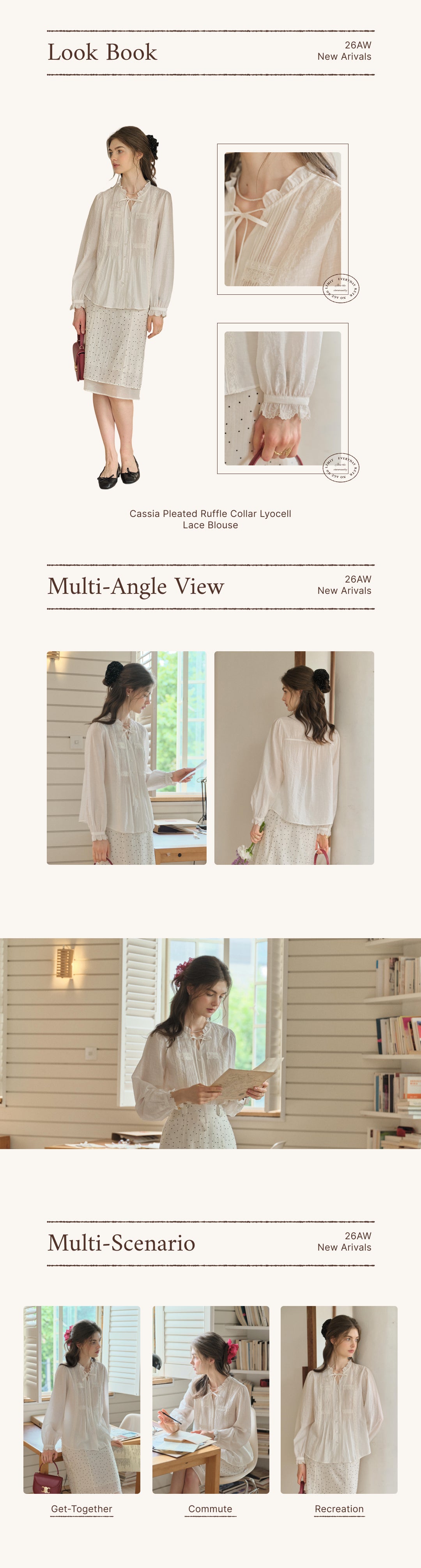 Cassia Pleated Ruffle Collar Lyocell Lace Blouse detail 1