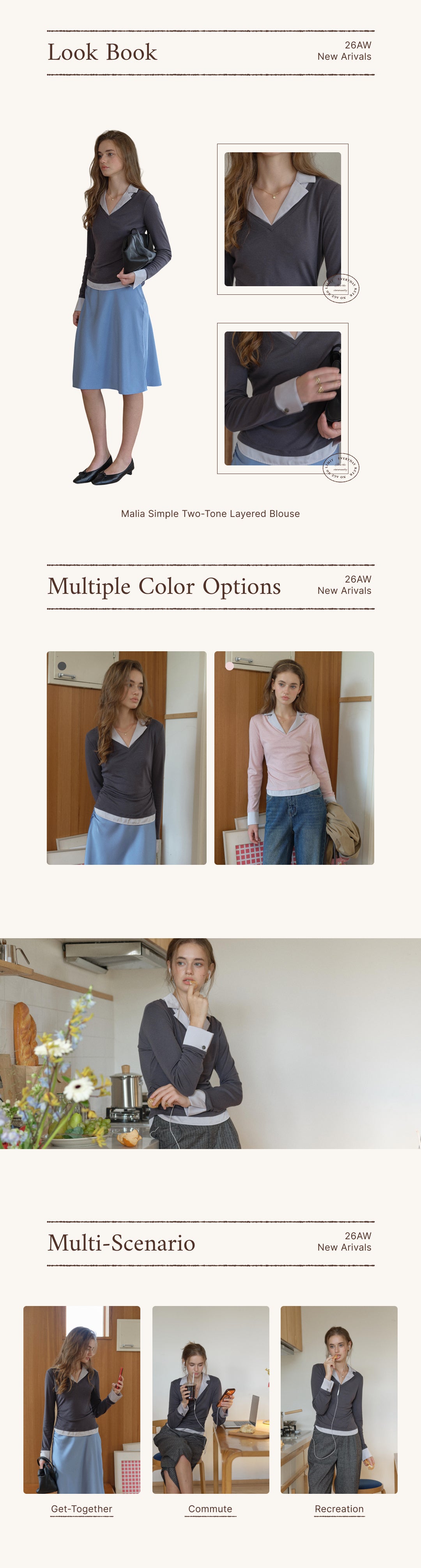 Malia Simple Two-Tone Layered Blouse detail 1