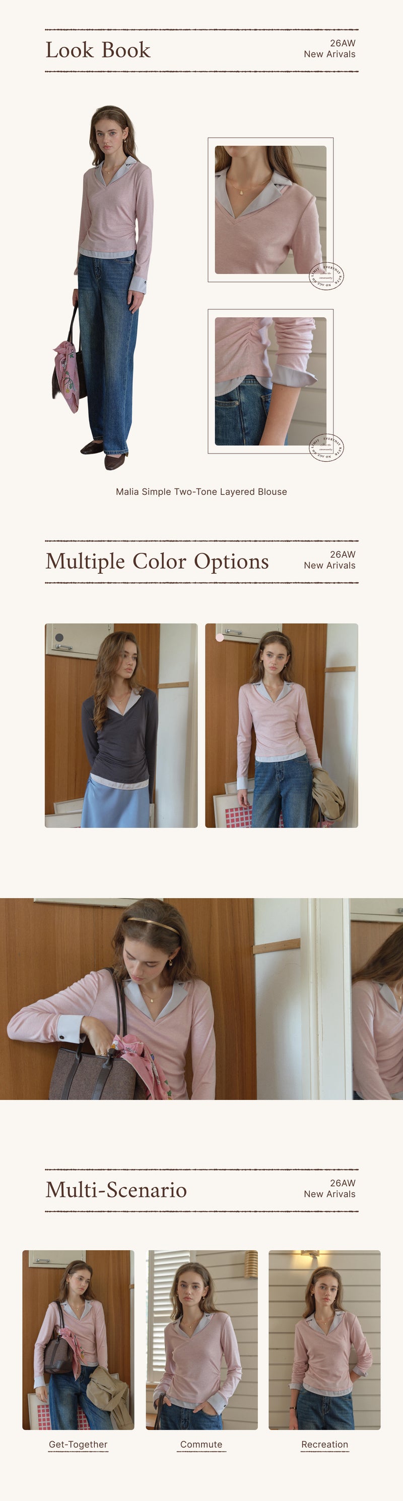 Malia Simple Two-Tone Layered Blouse detail 1