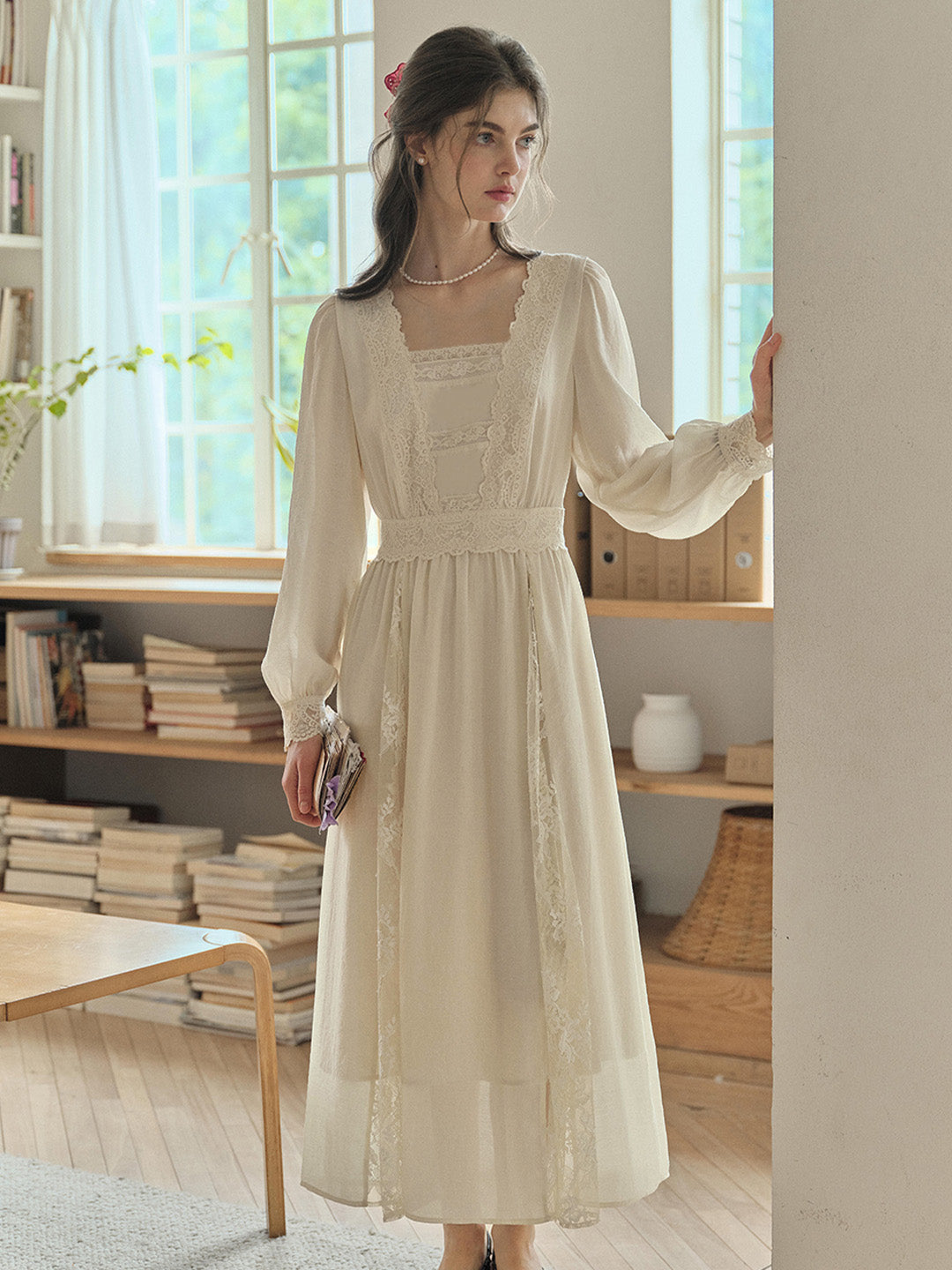Paige French Lace Square Neck Dress