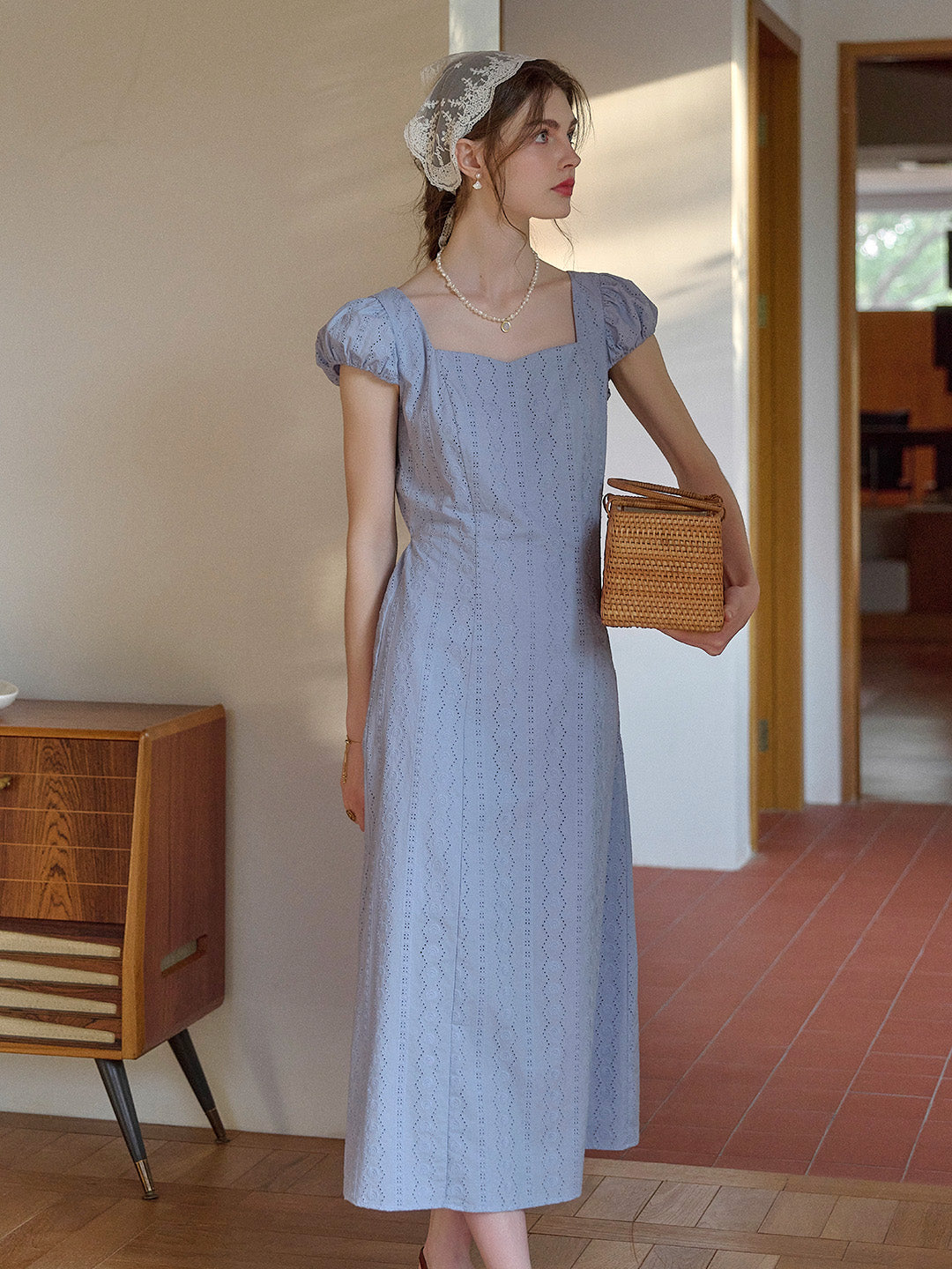 Emily Square Neck Embroidery 100% Cotton Dress
