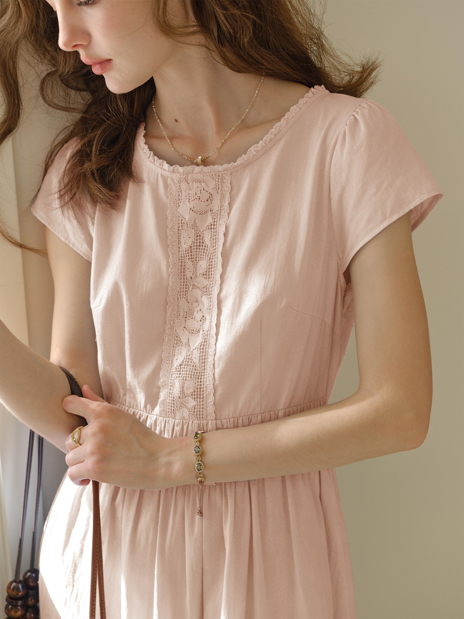 Malia Round Neck Lace  100% Cotton Dress