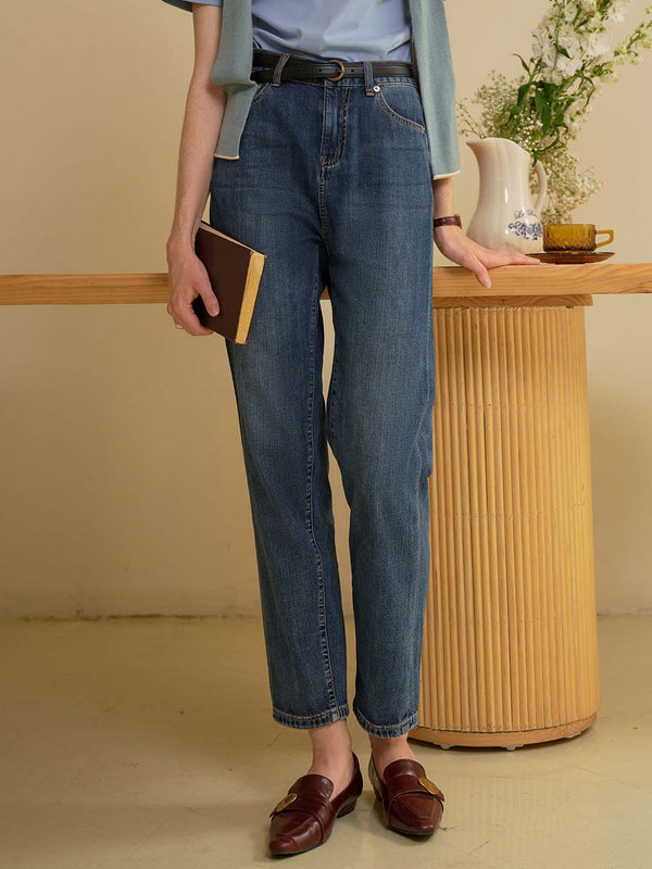 Kaydence Cotton Straight High-Waisted Selvedge Jeans