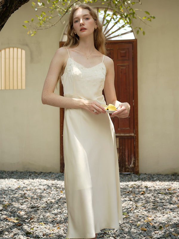 Brittany Original Vine Embroidered V-neck Vintage Slip Dress