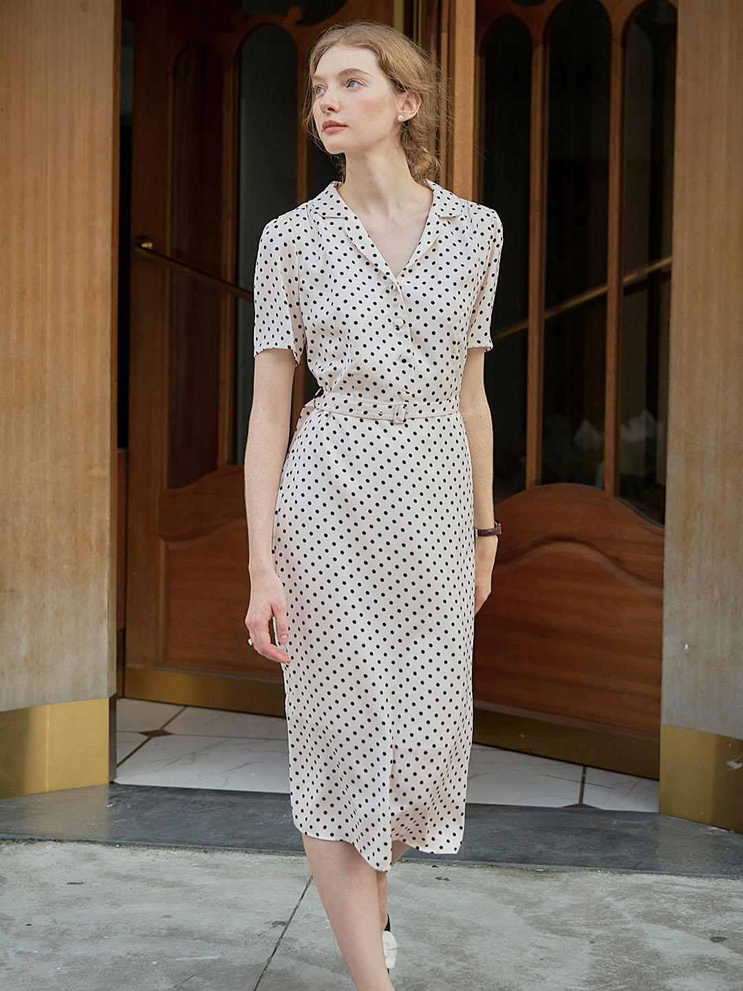 Baylee French Retro Polka Dot V-Neck Dress Baylee French Retro Polka Dot V-Neck Dress