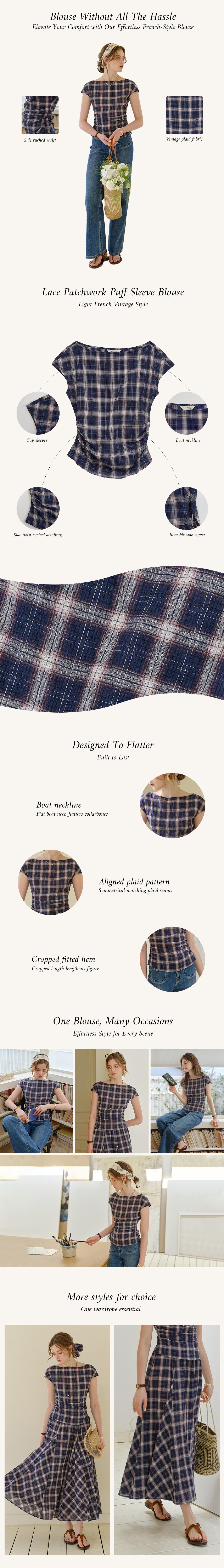Abigail Boat Neck Plaid Blouse detail 1