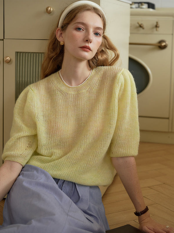 Victoria Round Neck Puff Sleeve Knitted Top