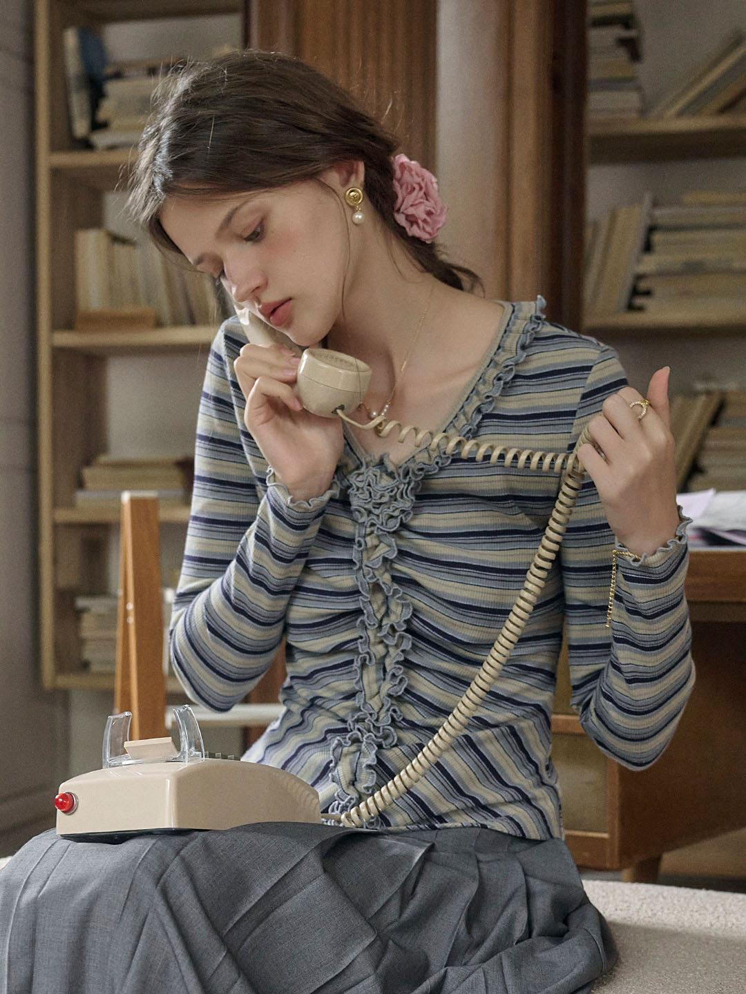 【Final Sale】Imara V-Neck Ruffles Stripes Top