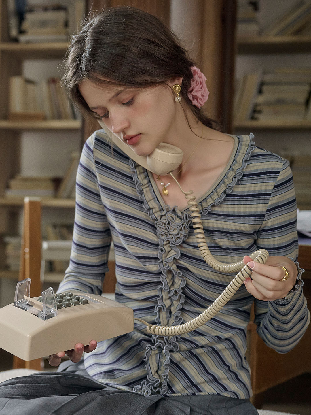 【Final Sale】Imara V-Neck Ruffles Stripes Top