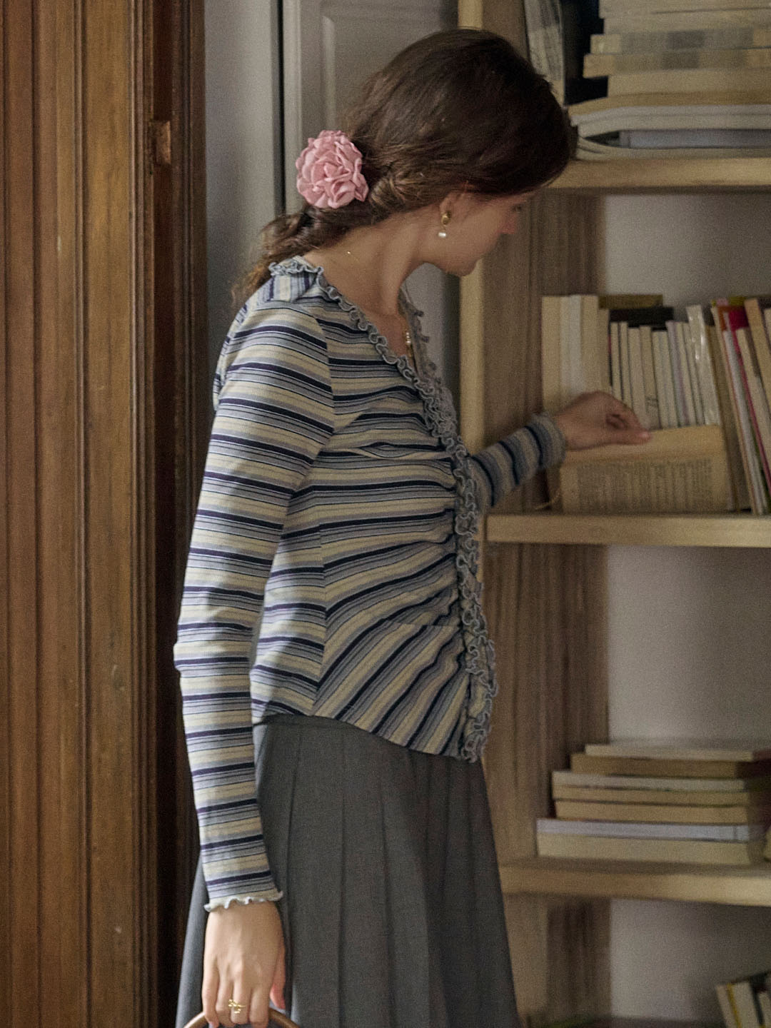 【Final Sale】Imara V-Neck Ruffles Stripes Top