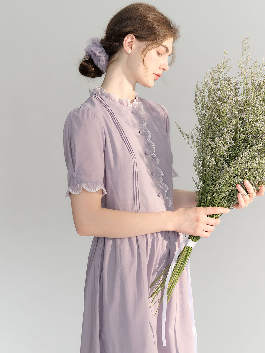 Averi Vintage Lace Panel Cotton Purple Dress
