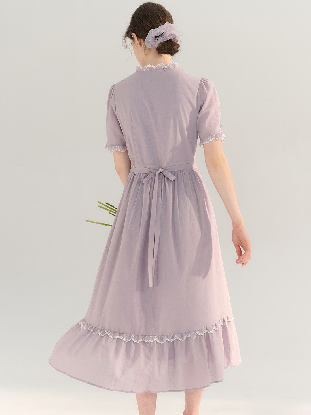 Averi Vintage Lace Panel Cotton Purple Dress