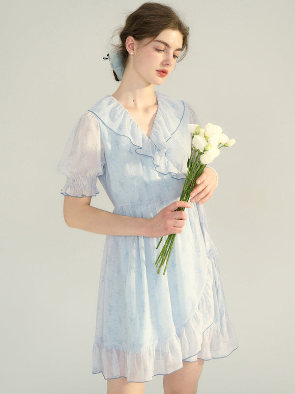 【Final Sale】Amaris Original Ballet Girl Print V Neck Puff Sleeve Dress
