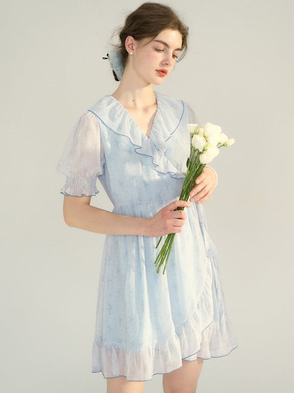 Amaris Original Ballet Girl Print V Neck Puff Sleeve Dress