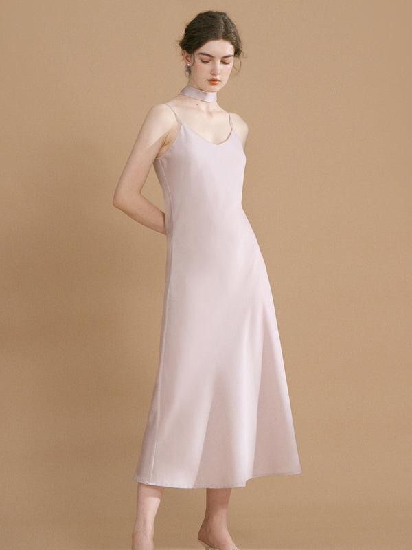 Gwen Vintage Elegant French V Neck Sling Pink Dress