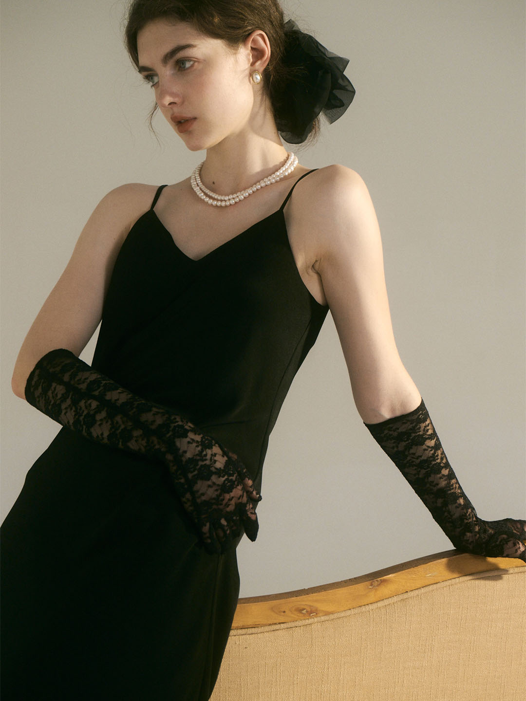 Gwen Vintage Elegant French V Neck Sling Black Dress