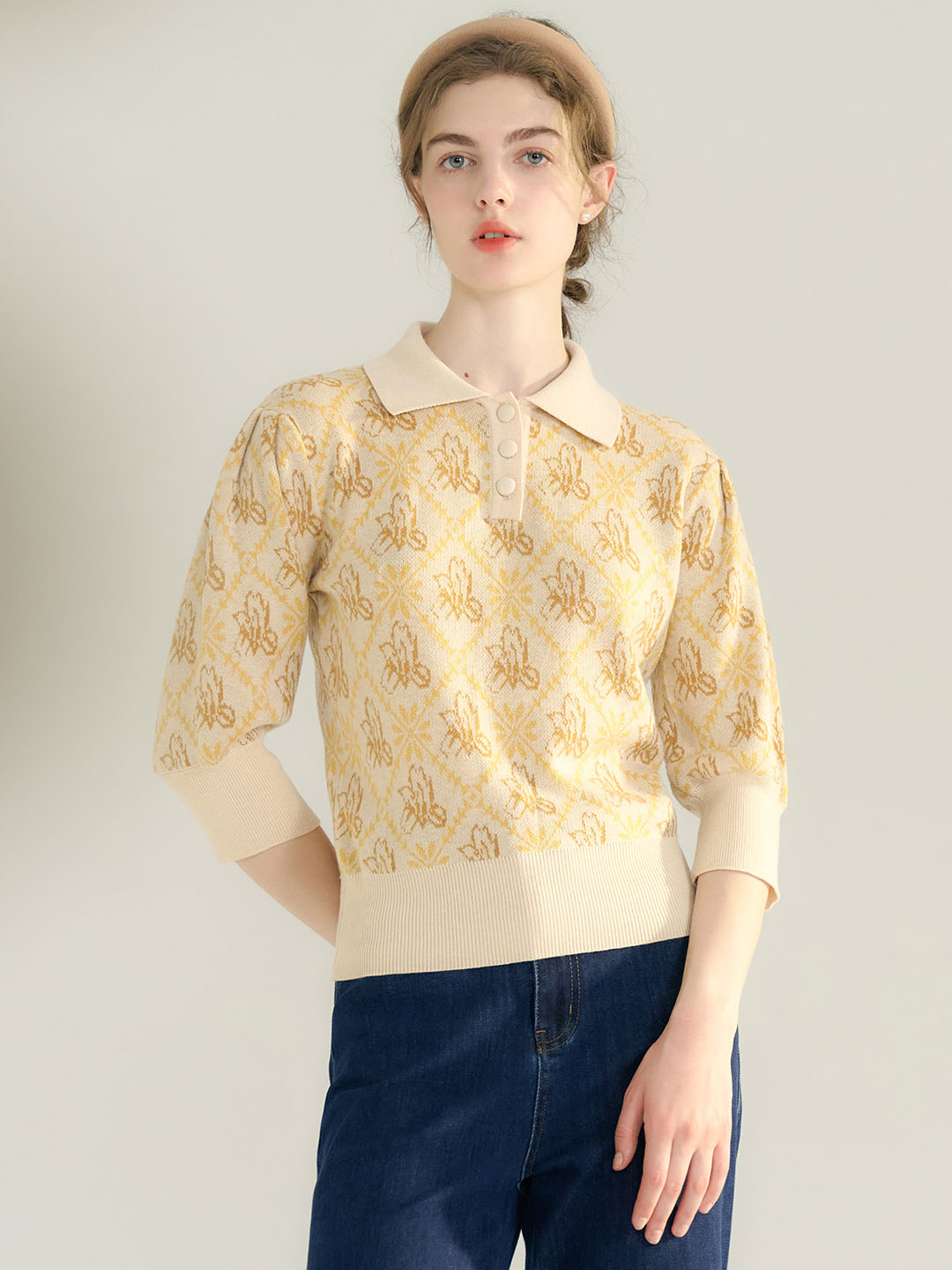 Marisol POLO Small Square Neck Puff Sleeve Knit Sweater