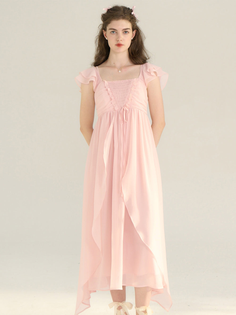 Romantic Square Neckline Ruffled Slit Dress main image 1
